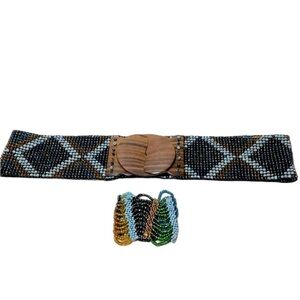 INDONESIA handmade Beaded Stretch Belt and Bracelet Set. Amazing bead work!